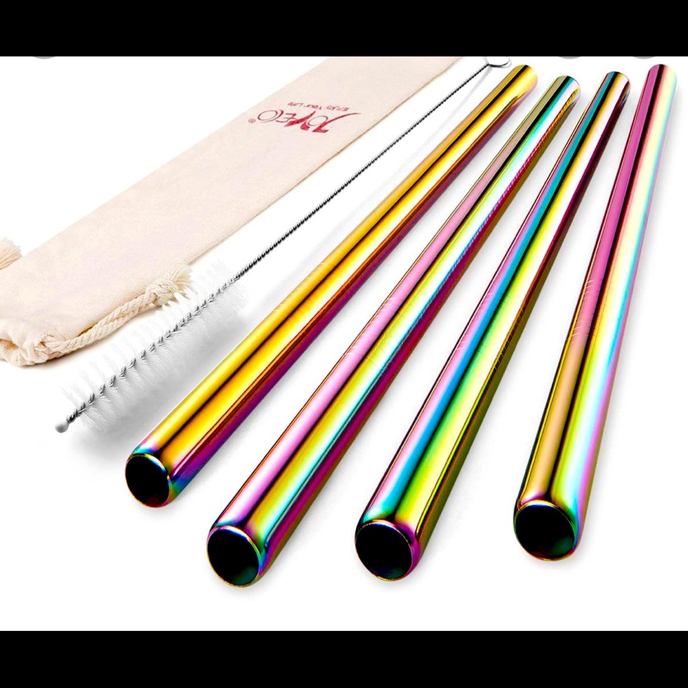 JOYECO 4 Pcs Stainless Steel Boba Straws Rainbow